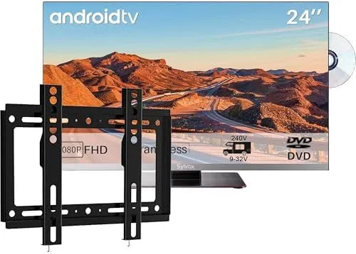 Google 1080P RJ45 Smart TV, 24 Zoll, 12 V, Fernseher, rahmenlos, WLAN, Bluetooth, DVB-T2, Full HD, Camping, KFZ und LKW, FHD, S2, inkl. Adapter