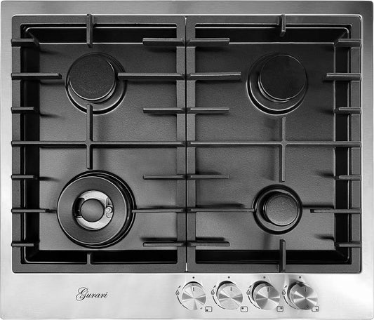 Gaskochfeld Tx604VTGL, 60 cm, Einbau, Gusseisen, Edelstahl, Gaskocher, Schwarz, WOK-Brenner 4, 0 kW, FL.Gas