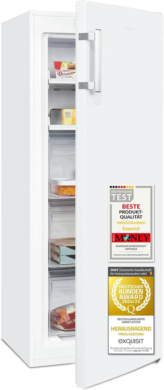 Exquisit GS5231-NF-H-040D Gefrierschrank, 161 L, No Frost, Gefrierfach, Tiefkühlschrank, Weiß