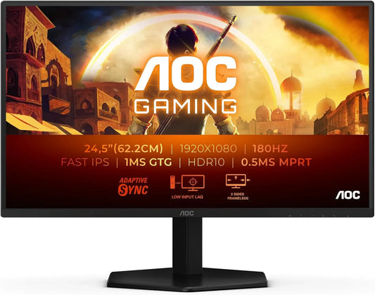 Monitor, 25 Zoll, 1920 × 1080, 1 ms, 180 Hz, AOC 25G42E, Gaming-Ausstattung, HDR, Full HD, IPS-Panel, HDMI, PC-Bildschirm, Schwarz, HDR10, 1ms GtG