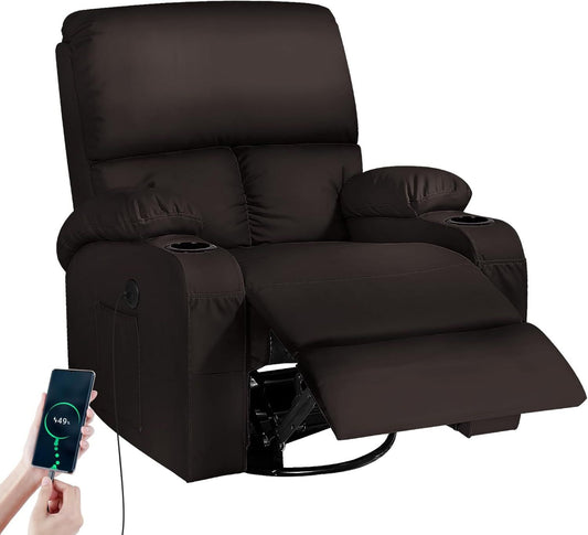 Massagesessel: drehbar, mit USB-Anschluss, mit Kunstlederbezug, mit Schaukelfunktion, braun