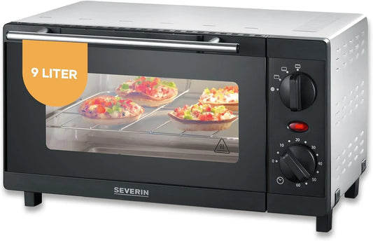 Severin Backofen, 9 L, 800 W, Grill, Schwarz, TO 2052, 800W, silber, SEVERIN Mini Back- und Toastofen, mit Ober- und Unterhitze