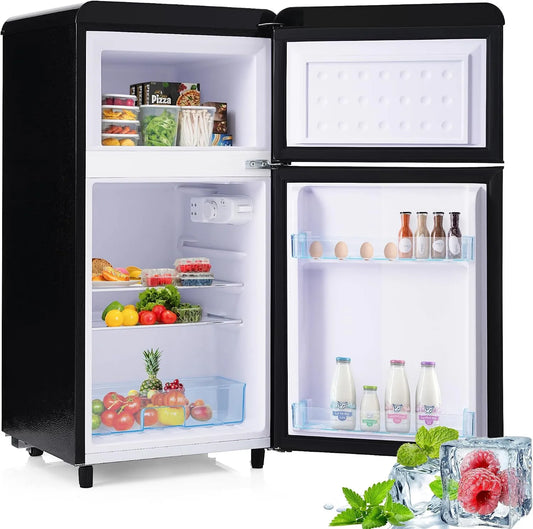 Kühlschrank, 72 L, Energieklasse E, LED-Beleuchtung, Gefrierfach, Schwarz, 120 kWh, Jahr, 72L Gesamtvolumen, Doppeltür