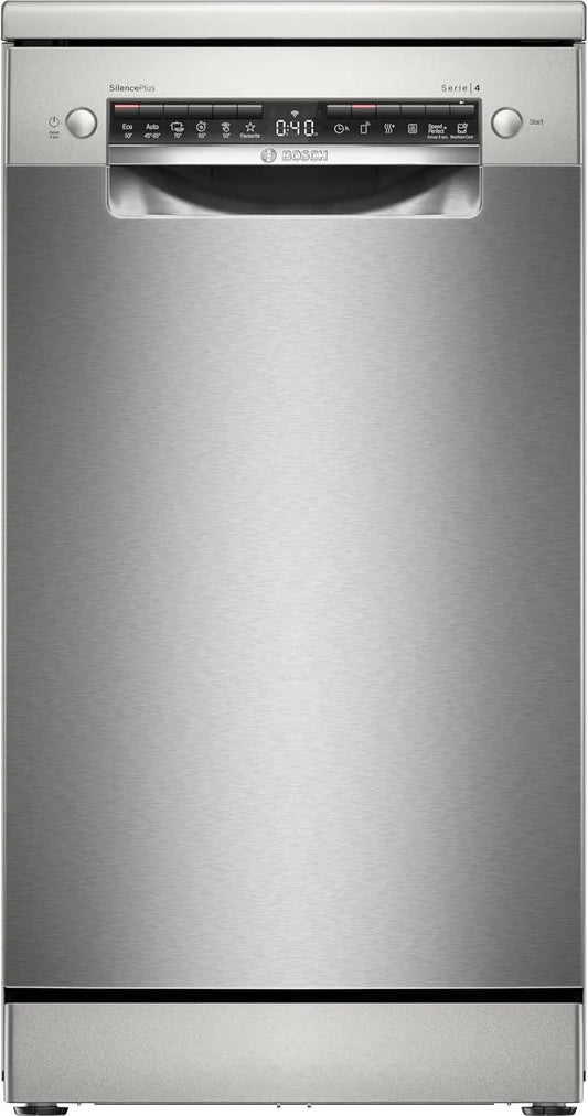 Bosch Serie 4 SPS4HMI49E Geschirrspüler, 45 cm, Home Connect, aquaStop, Slim-Format, freistehend, DuoPower für gründliche Reinigung, Besteckschublade