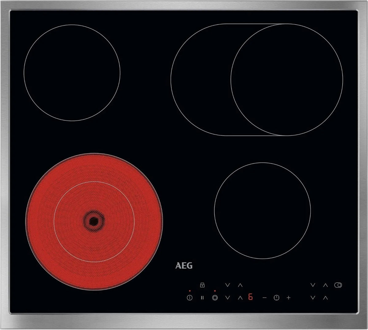 AEG TN64RA06xB Kochfeld, 60 cm, 4 Kochzonen, Timer, Kindersicherung, autark, Edelstahl, Exakte 14 Stufen-Hitzeregulierung, Aufliegend, Bräter- &
