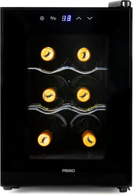 Weinkühlschrank, 6 Flaschen, Energieklasse E, PRIMO PR168WK, freistehend, Schwarz, Klasse E