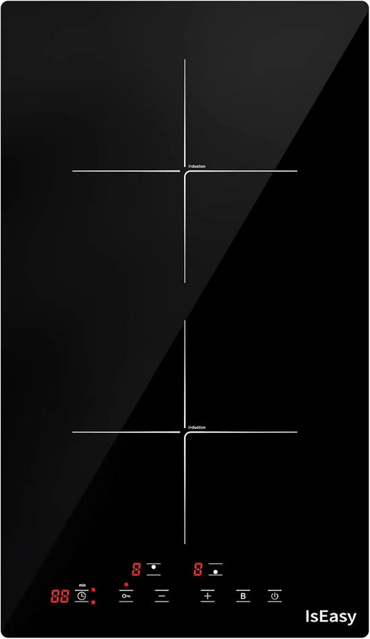 Induktionskochfeld, 29.5cm, 2 Kochzonen, 3400 W, Induktionsplatte, Boost, Timer, Schwarz, Induktionskochplatte mit 2 Platten, IsEasy Domino, 3400W