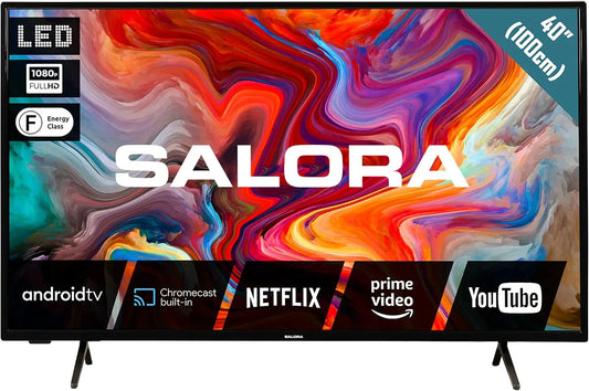 Smart TV 40-Zoll, 40 Zoll, Energieklasse F, 3 HDMI, Fernseher, HDR, WLAN, Bluetooth, Android OS, DVB-T2, HDR10 & HLG, 3x HDMI, kompakter LED TV für