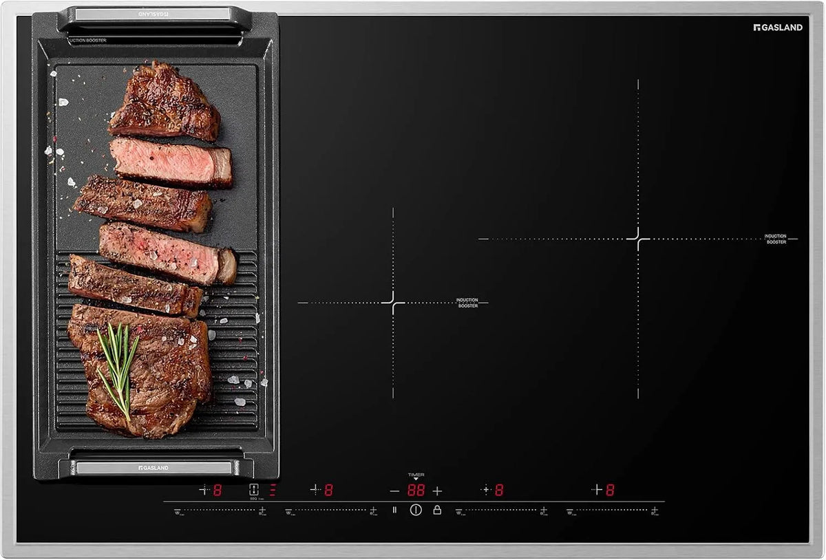 Kochgeschirr, 77 cm, 7000 W, GASLAND IH774BFB, Einbau, Boost, autark, Edelstahl, 7000W, FlexInduction für BBQ, Ohne Bratpfanne