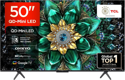 Google 50Q6C Smart TV, 50 Zoll, 144 Hz, Fernseher, 4K UHD, QLED, HDR, HDMI, Dolby Vision IQ & Atmos, 144Hz Motion Clarity Pro, Onkyo 2.1, AirPlay 2