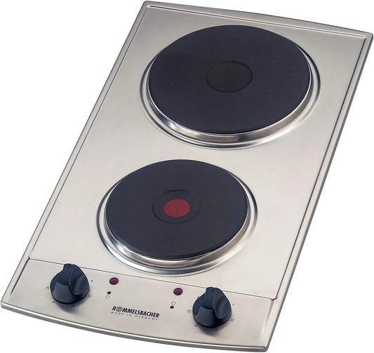 Rommelsbacher Made in Germany, Domino Einbaukochfeld EBS 3074, 2 Gussheizplatten, leistungsgesteuert über 7-Takt-Schalter 3074, E 7-Takt-Schalter