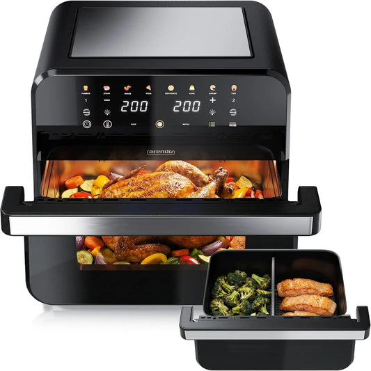 Elektrischer Pizzaofen, 12 L, Grill, 2 Kammern, 1 Kammer Match Funktion, Pizza Hähnchen Pommes