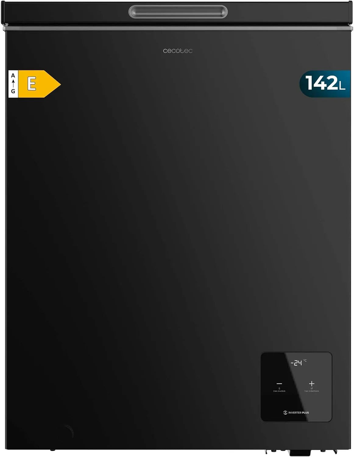 Cecotec Bolero Coolmarket Chest Gefrierschrank, 142 L, Energieklasse E, Gefrierfach, Inverter, Tiefkühlschrank, Schwarz, 5 cm, Höhe 83, Klasse E