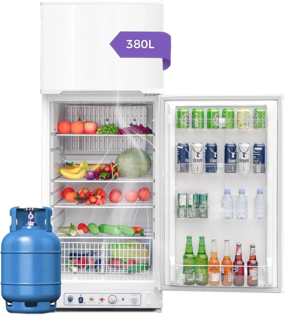 Kühl-Gefrierkombination Gas, 230V 287L+93L, 287 L, 230 V, leise, Camping, Kühlschrank mit Gefrierfach, Weiß, 380L, Garage, Wohnmobil