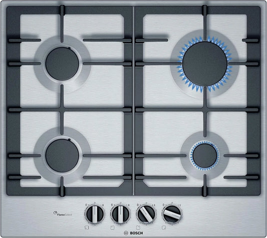 Bosch Serie 6 PCP6A5B90 Gaskochfeld, autark, Edelstahl, Gaskocher, Oberfläche Edelstahl