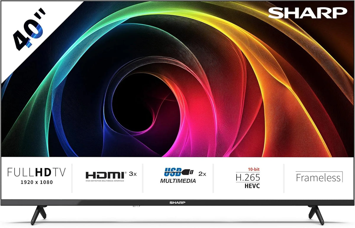 Sharp Non-SMART 40' FHD, 40HA1305E, Rahmenlos, 60 Hz, Sound 2x8 W, HDMIx3, USBx2, Farbe Schwarz, Energieklasse E