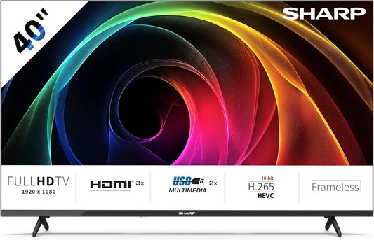 Sharp Non-SMART 40' FHD, 40HA1305E, Rahmenlos, 60 Hz, Sound 2x8 W, HDMIx3, USBx2, Farbe Schwarz, Energieklasse E