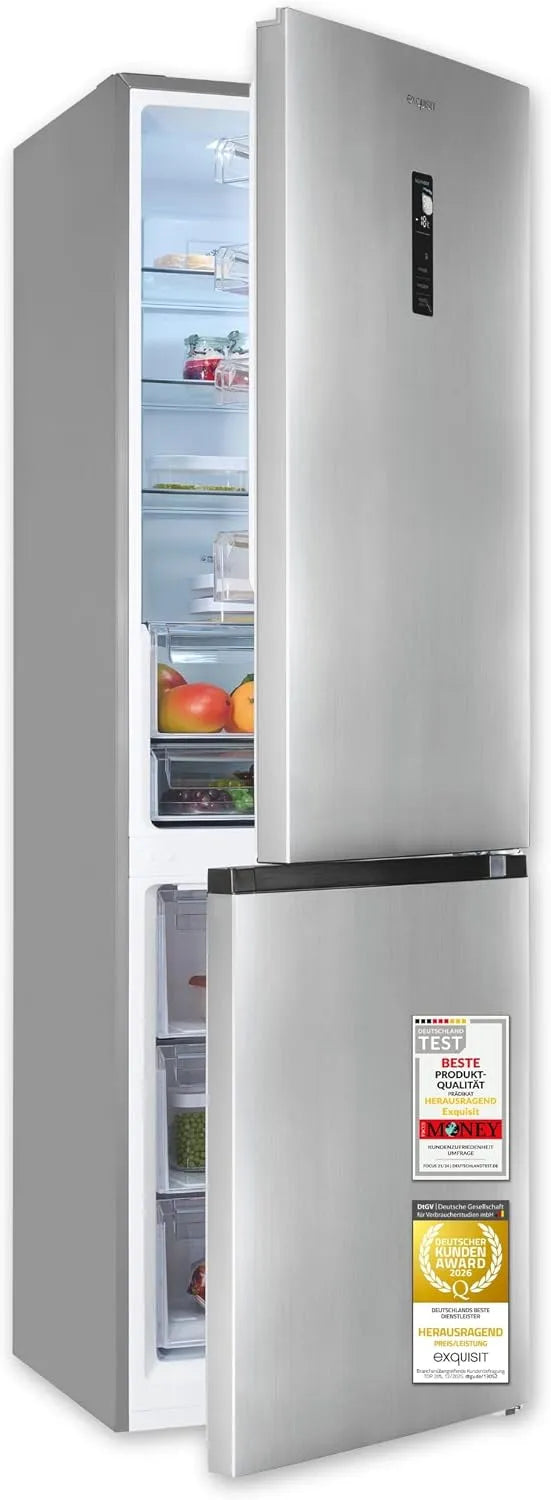 Exquisit KGC5350 Kühl-Gefrierkombination, 347 L, No Frost, Edelstahl, Kühlschrank mit Gefrierfach, Inoxlook