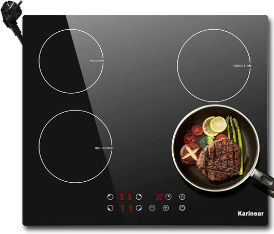 Induktionskochfeld, 60 cm, 4 Kochzonen, 3500 W, Induktionsplatte, Karinear, Karinear 60 cm Induktionskochfeld mit Stecker 4 Platten 3500W