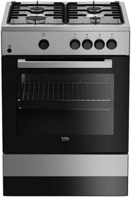 Beko FSG62000DxL Standherd mit Backofen, 60 cm, 64 L, 4 Kochzonen, Edelstahl, 4 Feux à gaz