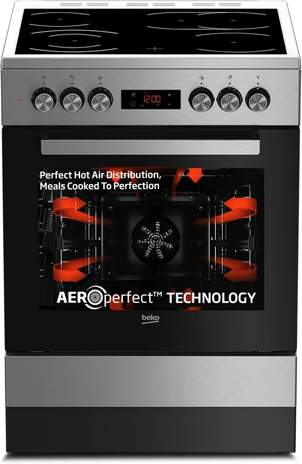 Beko FSM67320GxS Elektrokochfeld, 60 cm, 72 L, freistehend, Edelstahl, Cerankochfeld, SteamShine Reinigungsfunktion, 8 Heizarten, Multifunktionsofen