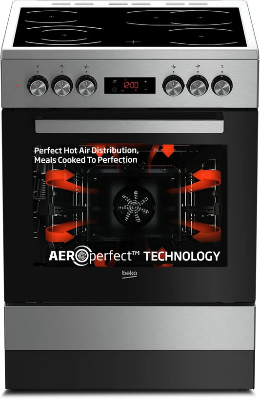 Beko FSM67320GxS Elektrokochfeld, 60 cm, 72 L, freistehend, Edelstahl, Cerankochfeld, SteamShine Reinigungsfunktion, 8 Heizarten, Multifunktionsofen