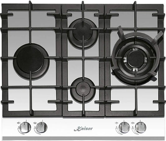 Gaskochfeld, 60cm, 6394 W, Kaiser Einbau, autark, Gaskocher, 8 kW WOK Brenner, Erdgas, Kochfeld, Kaiser KCG 6394w Turbo Romb, 4 Brenner, Fl.Gas